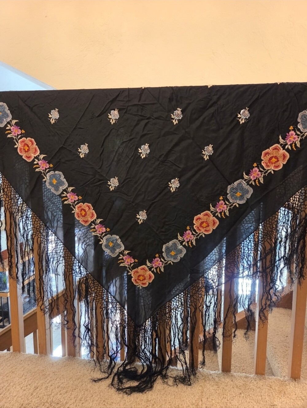 Vintage Large Embroidered Piano Scarf
